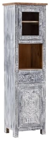 Hochschrank Badezimmer massivum Santa Cruz 50x180x40 cm Massivholz Mango grau Landhausstil Boho Badmöbel Wandschrank Esszimmer