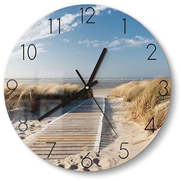 DEQORI Wanduhr 'Strandaufgang am Meer' (Glas Glasuhr modern Wand Uhr Design Küchenuhr)