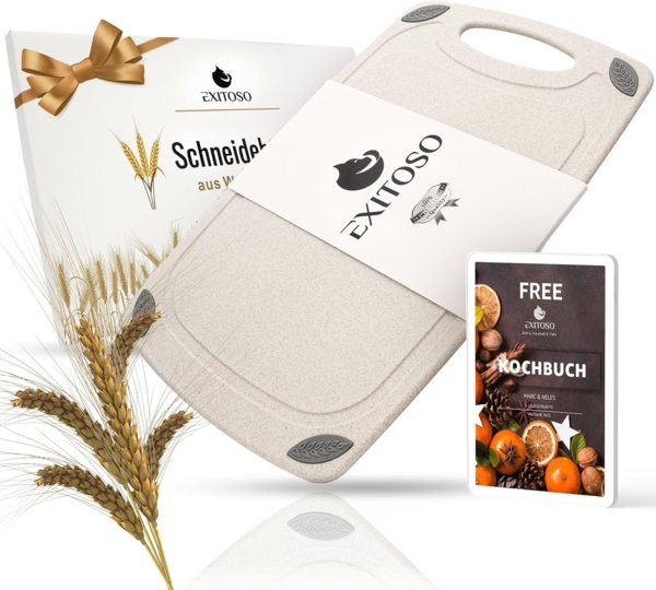 Exitoso Schneidebrett spülmaschinenfest mit Saftrille, aus PP-Material & Weizenstroh, Kunststoff, (1-St), Brotzeitbrett Frühstücksbrettchen Brot Obst Steak rutschfest