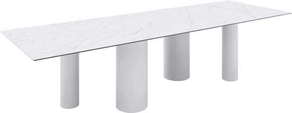 Esstisch Edge 300x100 Keramik Laminam®Statuarietto Weiß Pilier Metall Weiß