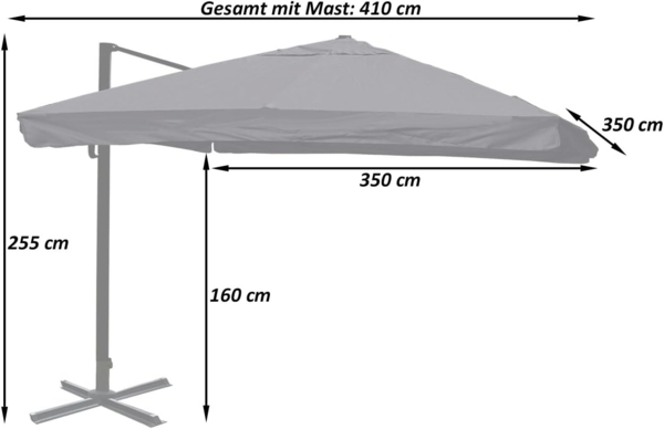 Gastronomie-Ampelschirm HWC-A96, 3,5x3,5m (Ø4,95m) Polyester/Alu 25kg ~ Flap, anthrazit mit Ständer, drehbar Bild 3