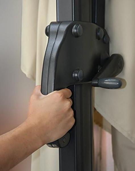 Gastronomie-Ampelschirm HWC-A96, 3,5x3,5m (Ø4,95m) Polyester/Alu 25kg ~ Flap, anthrazit mit Ständer, drehbar Bild 7