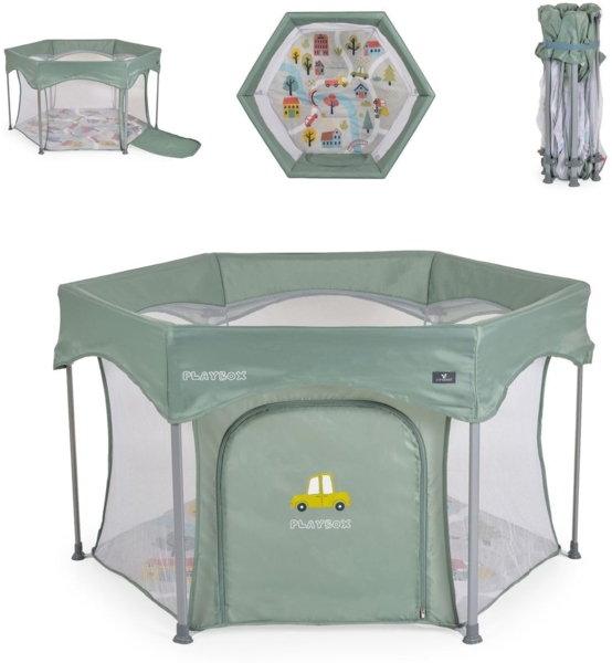 Cangaroo Laufstall Playbox klappbar Matratze Tragetasche Öffnung Reiselaufstall grün