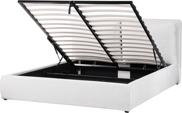 Bett mit Stauraum BAJONNA 160 x 200 cm Samtstoff Weiß