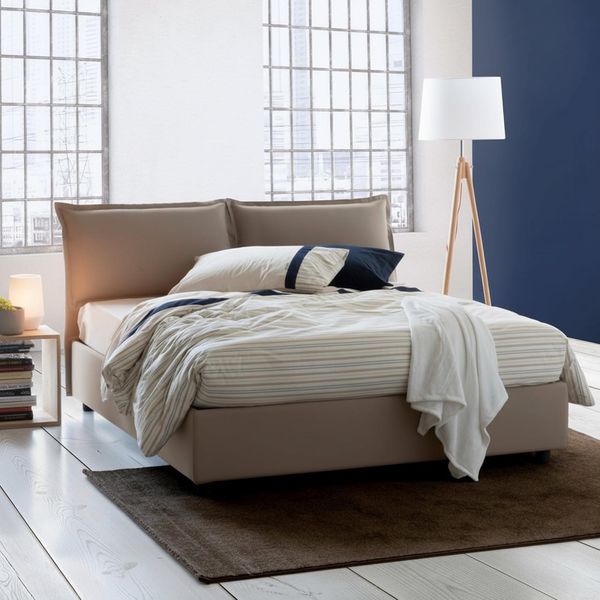 Talamo Italia - Deborah Doppelbett, Bettkasten mit Stoffbezug, 100 % Made in Italy, Öffnung vorne, geeignet für Matratze 160x190 cm, Taupe