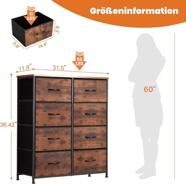 Sweetcrispy Kommode für Schlafzimmer, breite Schublade Kommode, 8 Stoffschubladen mit Griffen, Schubladen aus Stoff, Schrank, TV Stand für Schlafzimmer, Schrank, Wohnzimmer, Kinderzimmer Bild 3