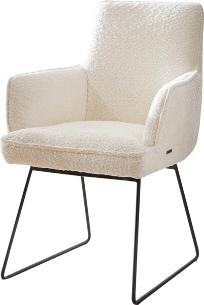 Esszimmerstuhl Heira-Flex mit Armlehnen Bouclé Weiß Kufengestell Schwarz Taschenfederkern