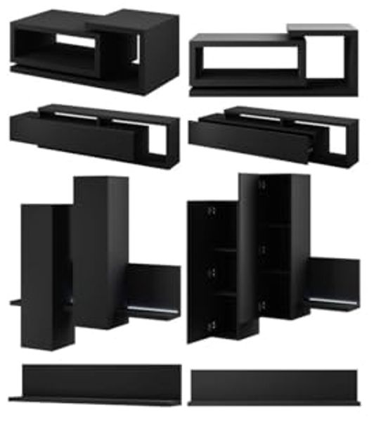 Wohnwand Set ""Bota"" 4-teilig Anbauwand schwarz matt