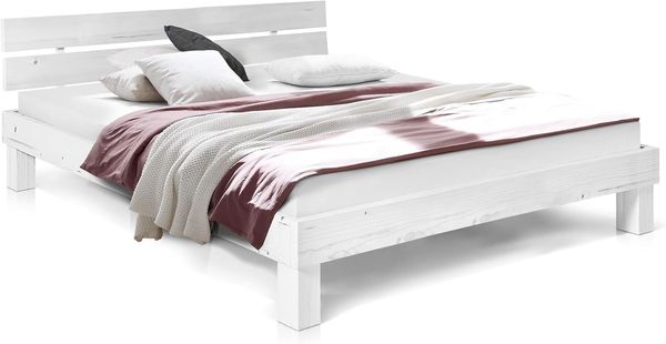 Massivholzbett Pumba Holzbett Doppelbett, Material Massivholz, Made in Germany, 160x200 cm, Weiss