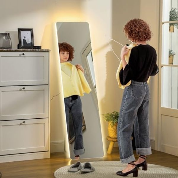 HOMCOM Standspiegel 150 x 40 cm Flurspiegel mit LED-Beleuchtung, 3 Lichtfarben (Wandspiegel, 1-St, Ganzkörperspiegel), für Schlafzimmer, Wohnzimmer, Transparent
