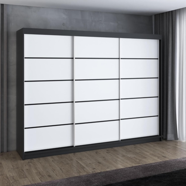 Schwebetrenschrank MES 2-trig Schrank 200 cm (mit Spiegel) Farbe: Schwarz , wei Bild 1