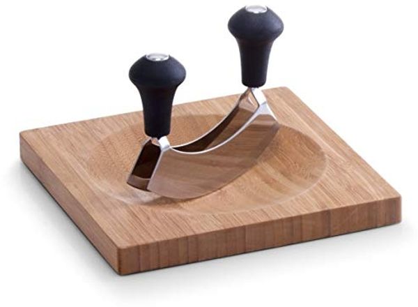 ZELLER 25295 Kräuterbrett mit Wiegemesser, Bambus/Edelstahl, ca. 20 x 20 x 2 cm