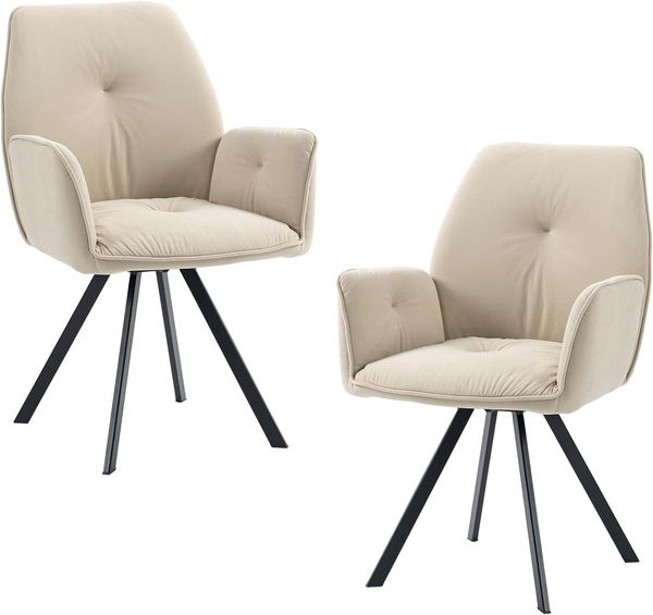 MEUBLE COSY Esszimmerstühle Drehbar 2er Set Küchenstuhl Polsterstuhl Drehstuhl mit Armlehne Sessel aus Samt Metallbeine, Sitzbreite 49 cm, für Esszimmer Wohnzimmer, Arbeitszimmer, Beige, 60 x 62 x 87. 5cm