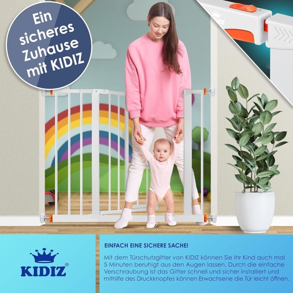 KIDIZ® Türschutzgitter Absperrgitter Treppengitter Kindergitter | mit Türe für Hunde und Katzen, Haustier | ohne Bohren | erweiterbar | kombinierbar mit Y-Spindeln | schwenkbar, Größe: 88-101 cm Bild 8