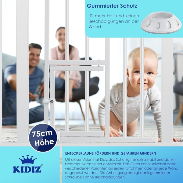 KIDIZ® Türschutzgitter Absperrgitter Treppengitter Kindergitter | mit Türe für Hunde und Katzen, Haustier | ohne Bohren | erweiterbar | kombinierbar mit Y-Spindeln | schwenkbar, Größe: 88-101 cm Bild 5