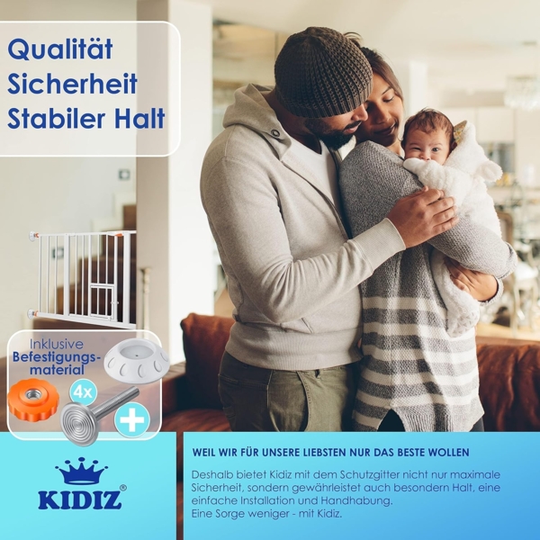 KIDIZ® Türschutzgitter Absperrgitter Treppengitter Kindergitter | mit Türe für Hunde und Katzen, Haustier | ohne Bohren | erweiterbar | kombinierbar mit Y-Spindeln | schwenkbar, Größe: 88-101 cm Bild 6