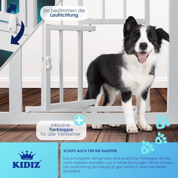 KIDIZ® Türschutzgitter Absperrgitter Treppengitter Kindergitter | mit Türe für Hunde und Katzen, Haustier | ohne Bohren | erweiterbar | kombinierbar mit Y-Spindeln | schwenkbar, Größe: 88-101 cm Bild 9