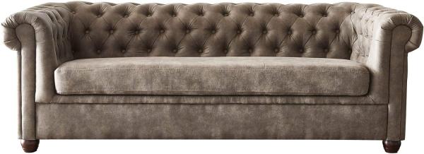 Couch Chesterfield 3-Sitzer Vintage Taupe Abgesteppt