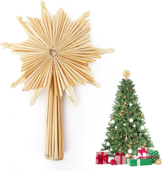 SALCAR Christbaumstern aus Stroh, 25,5 cm Schneeflocke, Vintage basteln Schmuck für Weihnachtsdekoration