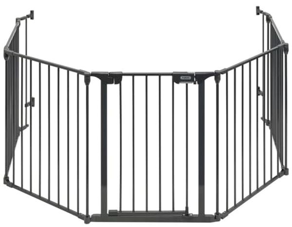 ABUS Kaminschutzgitter JC8700 FELIX - Kamingitter für den Kinderschutz mit Tür - Gesamtlänge 375 cm, Höhe 74 cm - Schwarz