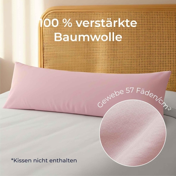 Dreamzie Kissenbezug 40x145 Baumwolle Renforcé (2er-Set) - Rosa - Dicht gewebt mit 57 Fäden/cm² - Kissenbezug 40x145 cm - Oeko Tex Zertifiziert Bild 3