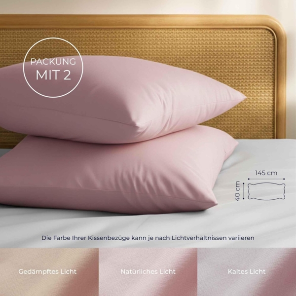 Dreamzie Kissenbezug 40x145 Baumwolle Renforcé (2er-Set) - Rosa - Dicht gewebt mit 57 Fäden/cm² - Kissenbezug 40x145 cm - Oeko Tex Zertifiziert Bild 2