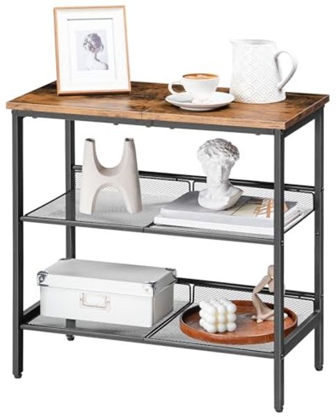 HOOBRO Beistelltisch, 3 Ebenen Couchtisch, Nachttisch mit 2 verstellbaren schrägen Regalen, für kleine Räume, Flur, Wohnzimmer, Schlafzimmer, Vintagebraun und Schwarz EBF23BZ01G1