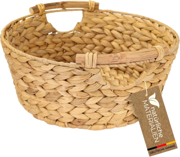 HMF Aufbewahrungskorb Präsentkorb, runder Aufbewahrungskorb mit Holzgriffen, geflochten aus, natürlicher Wasserhyazinthe, 30 x 12 cm