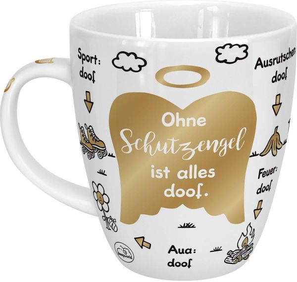 Sheepworld Tasse "Ohne Schutzengel ist alles doof" | Porzellan, 45 cl | Tasse für Kaffee und Tee, Tasse mit Spruch, Schutzengel | 46507