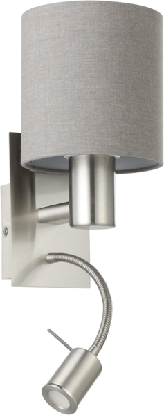 Eglo 96479 Wandleuchte Stofflampe PASTERI Textil grau E27 LED 1X40W;1X3,8W H:38cm L:15cm mit Wippschalter