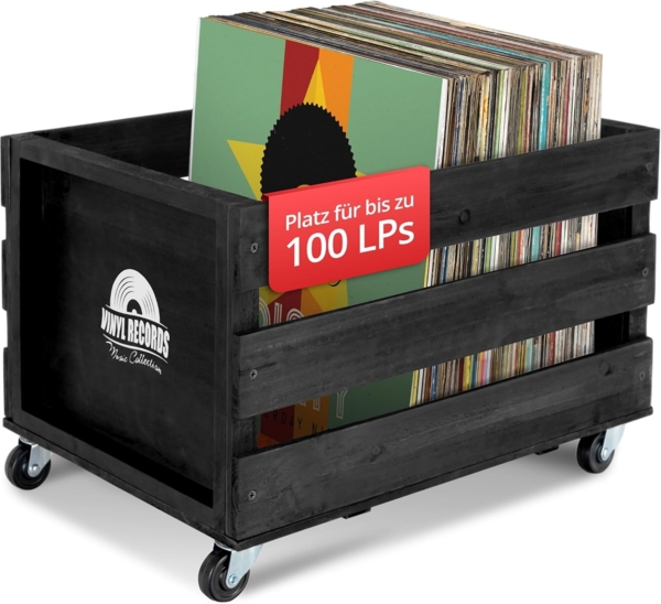 Stagecaptain Holzkiste SPK-100 "Emil" Schallplattenkiste (Spar-Set, 2 St, Aufbewahrungskisten für Schallplatten und mehr), für bis zu 100 LPs - aus Vollholz im Retro-Design