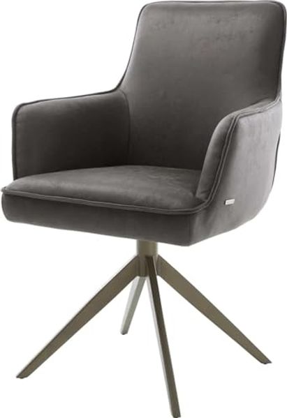 Drehstuhl Heira-Flex mit Armlehnen Mikrofaser Anthrazit Vintage Kreuzgestell breit Effektfinish Titan 360° drehbar Wippfunktion Taschenfederkern