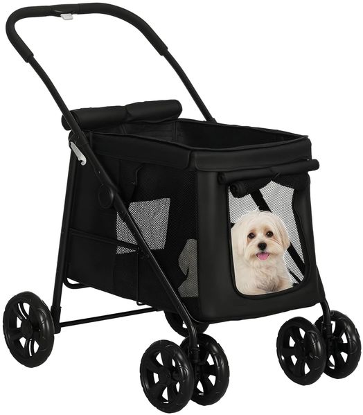 PawHut Hundebuggy Hundewagen, faltbarer Hundetrolley, mit Kissen, Netzfenster, (Hundetrolley, 1-tlg), für kleine und mittelgroße Hunde bis 20 kg, Oxford-Gewebe, Schwarz