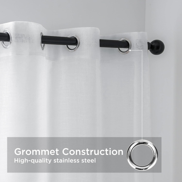 CUCRAF Leinenoptik Weiß Voile Vorhänge mit Ösen Halbtransparent Gardine für Schlafzimmer Wohnzimmer H160 x B140cm 2er Set,Weiß Bild 3