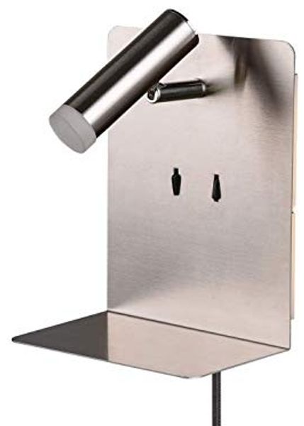 Design LED Wandleuchte ELEMENT in Nickel matt mit USB Ladebuchse und Ablage