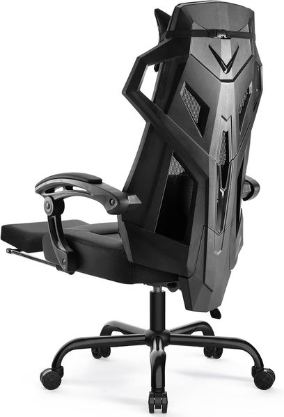 GTPLAYER Ergonomischer Gamingstuhl, mit Verbindungsarmlehnen, Stummrädern, Schwarz