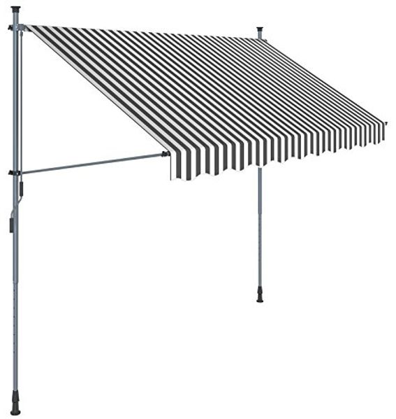 Songmics Klemmmarkise, 300 cm, Balkonmarkise, Sonnenschutz, Markise mit Gestell, Verstellbare Höhe 2-3 m, Grau-Weiß gestreift GSA313GW