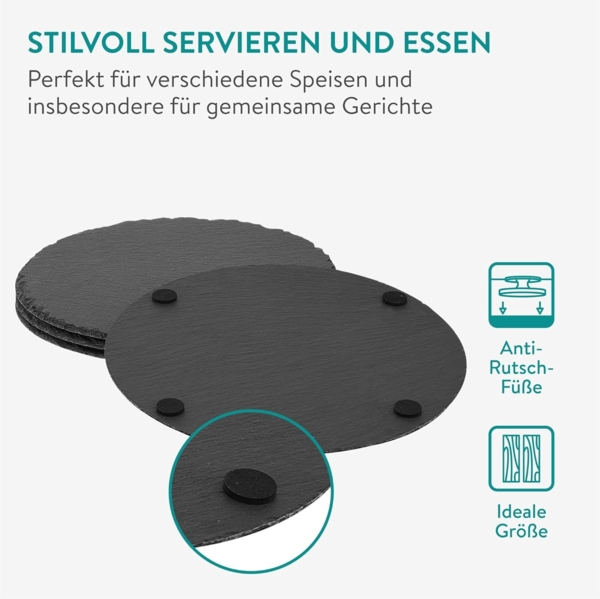 Navaris Servierplatte Schiefer Teller Platzset 4-teilig Ø28cm Schieferplatten, Schiefer, (4-tlg), 4x Servierplatte Servierteller Schieferplatte Sushi Geschirr rund Bild 4