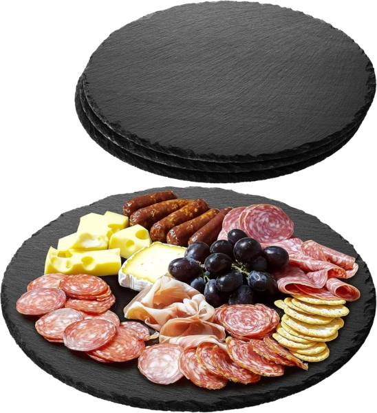 Navaris Servierplatte Schiefer Teller Platzset 4-teilig Ø28cm Schieferplatten, Schiefer, (4-tlg), 4x Servierplatte Servierteller Schieferplatte Sushi Geschirr rund Bild 1