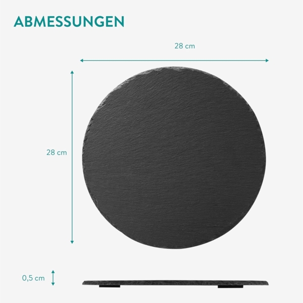 Navaris Servierplatte Schiefer Teller Platzset 4-teilig Ø28cm Schieferplatten, Schiefer, (4-tlg), 4x Servierplatte Servierteller Schieferplatte Sushi Geschirr rund Bild 5