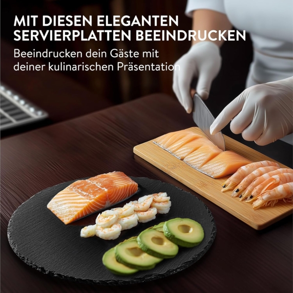 Navaris Servierplatte Schiefer Teller Platzset 4-teilig Ø28cm Schieferplatten, Schiefer, (4-tlg), 4x Servierplatte Servierteller Schieferplatte Sushi Geschirr rund Bild 2