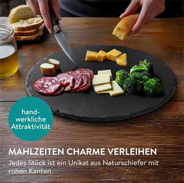 Navaris Servierplatte Schiefer Teller Platzset 4-teilig Ø28cm Schieferplatten, Schiefer, (4-tlg), 4x Servierplatte Servierteller Schieferplatte Sushi Geschirr rund Bild 3