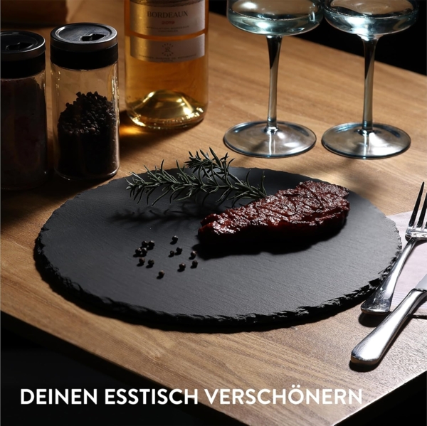 Navaris Servierplatte Schiefer Teller Platzset 4-teilig Ø28cm Schieferplatten, Schiefer, (4-tlg), 4x Servierplatte Servierteller Schieferplatte Sushi Geschirr rund Bild 8