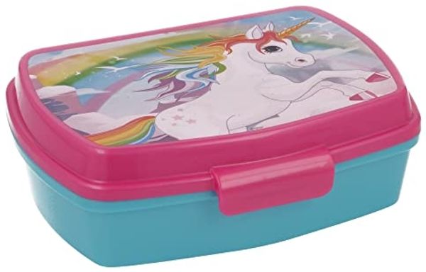 Brotdose Einhorn Lunchbox Frühstücksbox 17x13cm Brotbox hellblau rosa