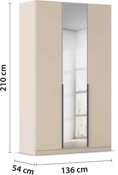 Rauch Möbel Alabama, Kleiderschrank, Garderobenschrank, 3-türig, Spiegel, Zubehör Classic, 2 Kleiderstangen, 5 Einlegeböden, Farbe Beige, Griff Grau metallic, 136 x 210 x 54 cm Bild 3