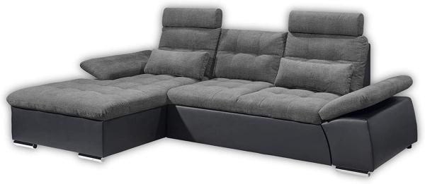 Ecksofa Couch Schlafcouch Schlafsofa Lederlook schwarz grau Ottomane links LForm