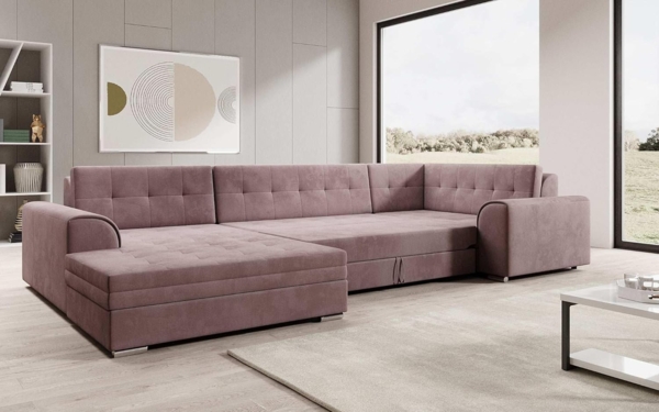 Designer Sofa Velio mit Schlaffunktion Samt Rosé Links Bild 4