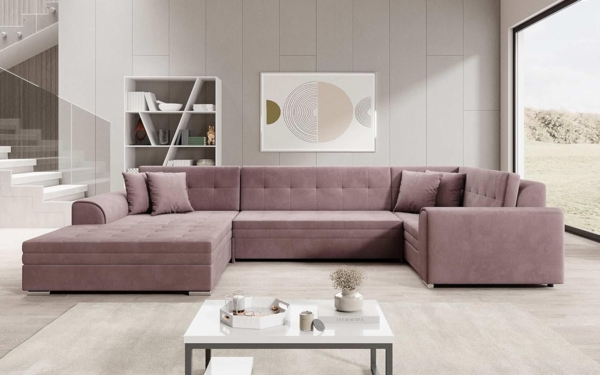 Designer Sofa Velio mit Schlaffunktion Samt Rosé Links Bild 2