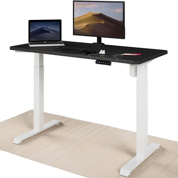 Desktronic Höhenverstellbarer Schreibtisch Elektrisch - Bequem und Schmerzfrei von Zuhause Arbeiten – Schreibtisch Höhenverstellbar Elektrisch (Weißes Gestell + 120x60 Schwarze Tischplatte)