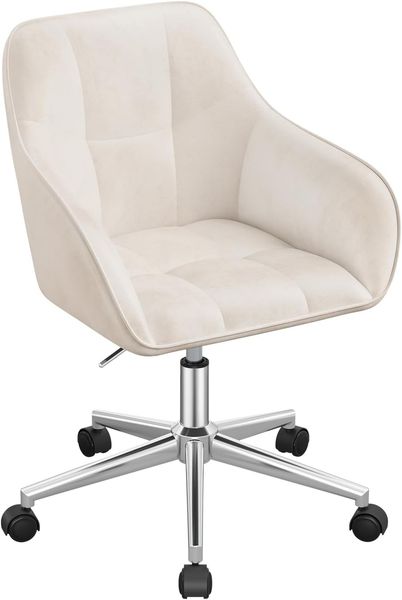 WOLTU Homeoffice Stuhl, Schreibtischstuhl, Drehstuhl, Schminkstuhl, höhenverstellbar, bis 150 kg belastbar, mit Armlehnen Samtsitz, für Schlafzimmer Büro Wohnzimmer, Cremeweiß BS145cm
